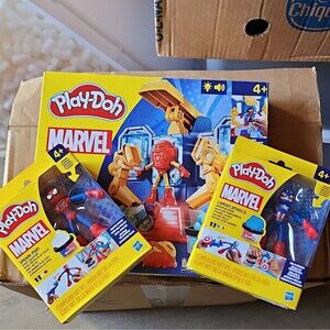 Play-Doh Marvel Iron Man Armor Lab Spider-Man Captain America 3 Set Bundle